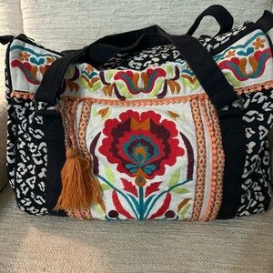 America & Beyond Bohemian Embroidered Travel Bag - Black and Multicolor